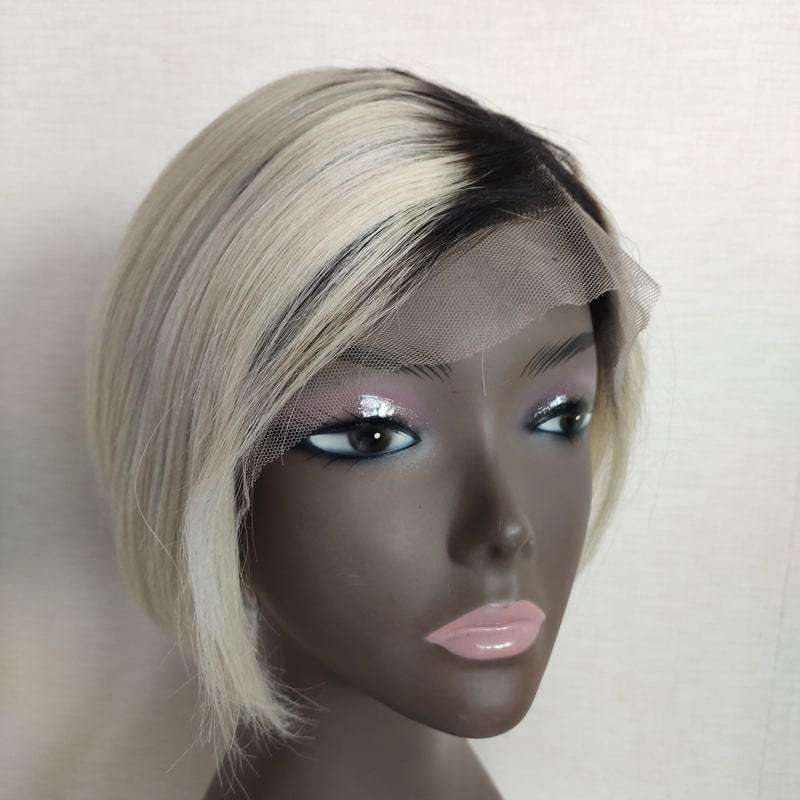 Pixie Wigs Human Hair Lace Front Wigs Ombre 1b 613 Light Blonde Straight Africa American Wigs