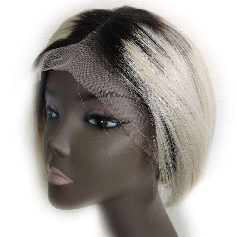 Pixie Wigs Human Hair Lace Front Wigs Ombre 1b 613 Light Blonde Straight Africa American Wigs