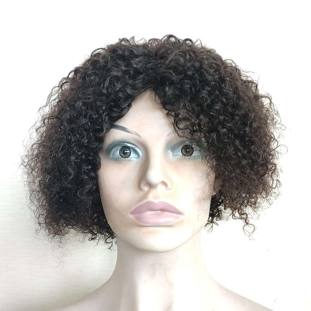 Short Wigs None Lace Kinky Curly Cheap Wig Human Hair