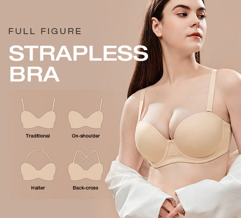 Exclare Women's Multiway Strapless Bra Full Figure Underwire Contour Beauty Back  Plus Size Bra(Beige,36H) 