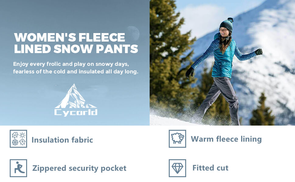 Women's-Fleece-Lined-Hiking-Pants Snow-Pants Ski-Pants Snowboarding-Pants Water-Resistant Insulated for Winter