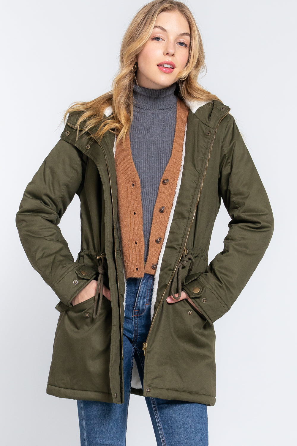 Fleece Lined Fur Hoodie Utility Jacket - 4 colors