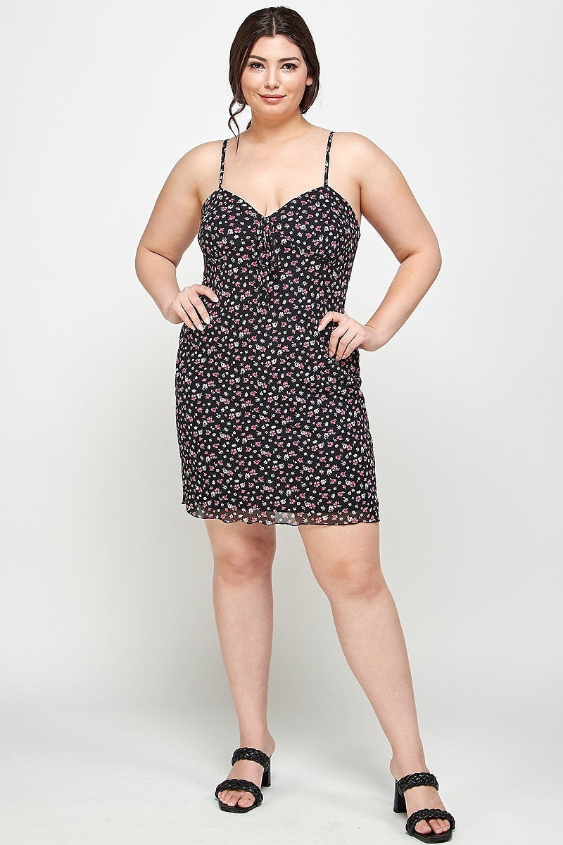 Ditsy Floral Mesh Fabric Cami Dress Voluptuous (+) Plus Size - Ships from The US