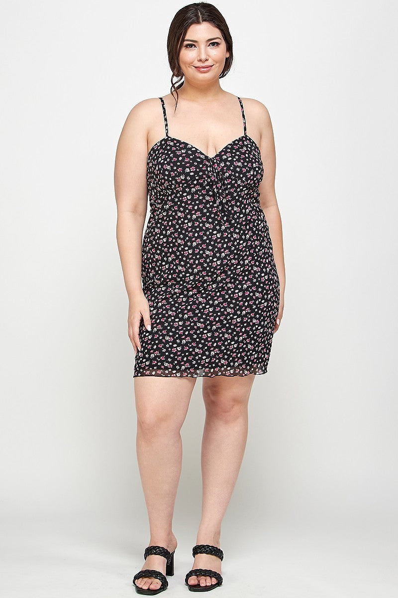 Ditsy Floral Mesh Fabric Cami Dress Voluptuous (+) Plus Size - Ships from The US