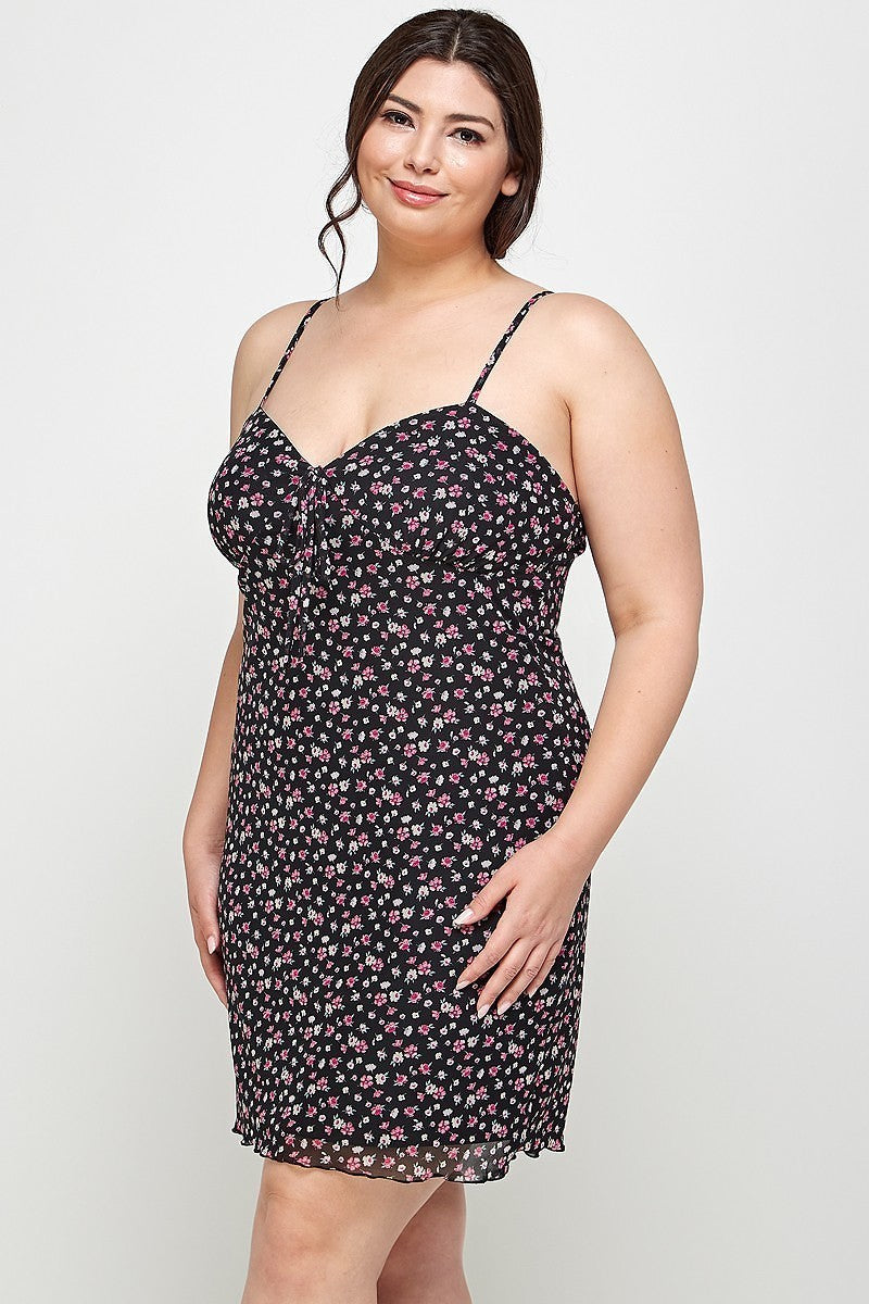 Ditsy Floral Mesh Fabric Cami Dress Voluptuous (+) Plus Size - Ships from The US