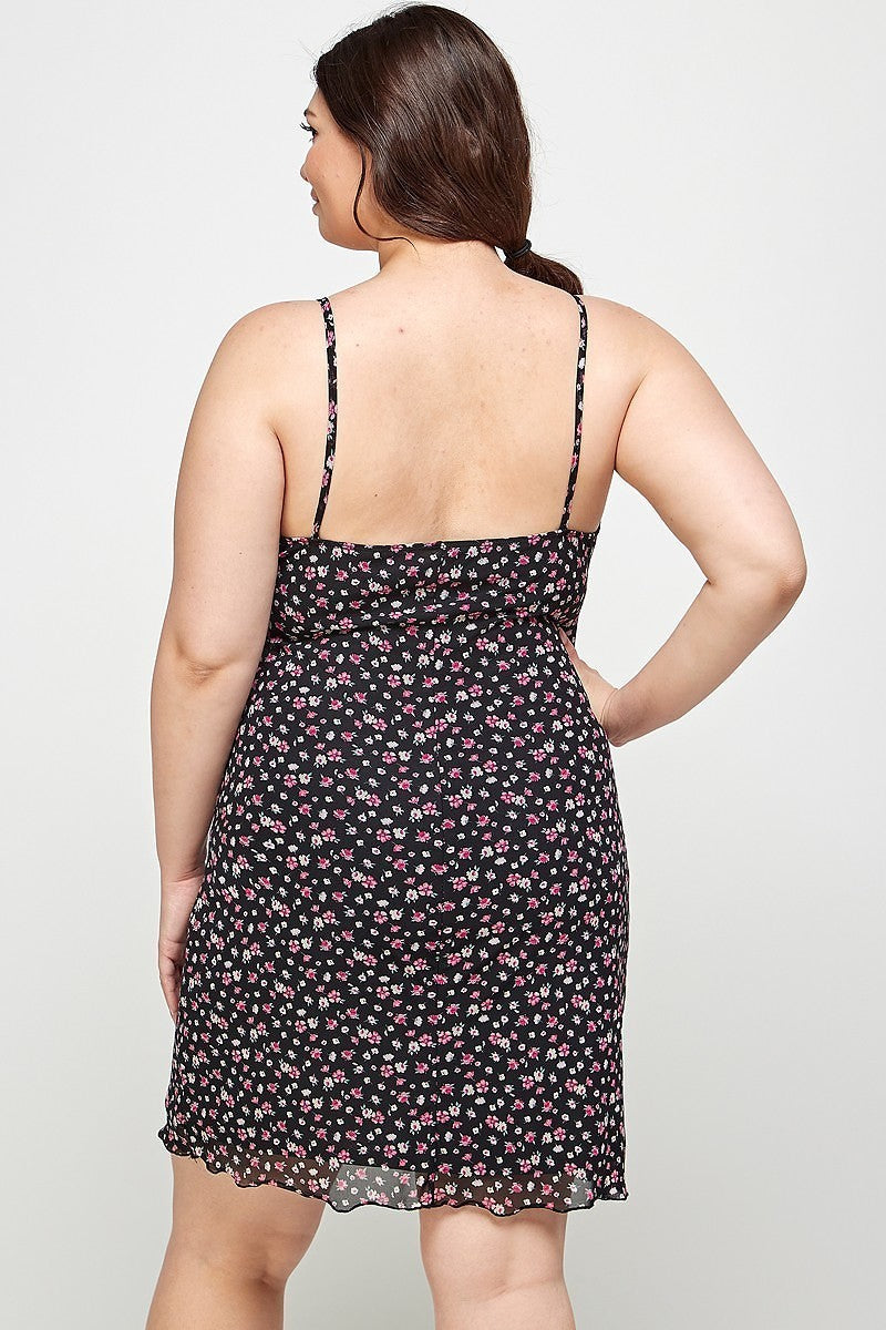 Ditsy Floral Mesh Fabric Cami Dress Voluptuous (+) Plus Size - Ships from The US