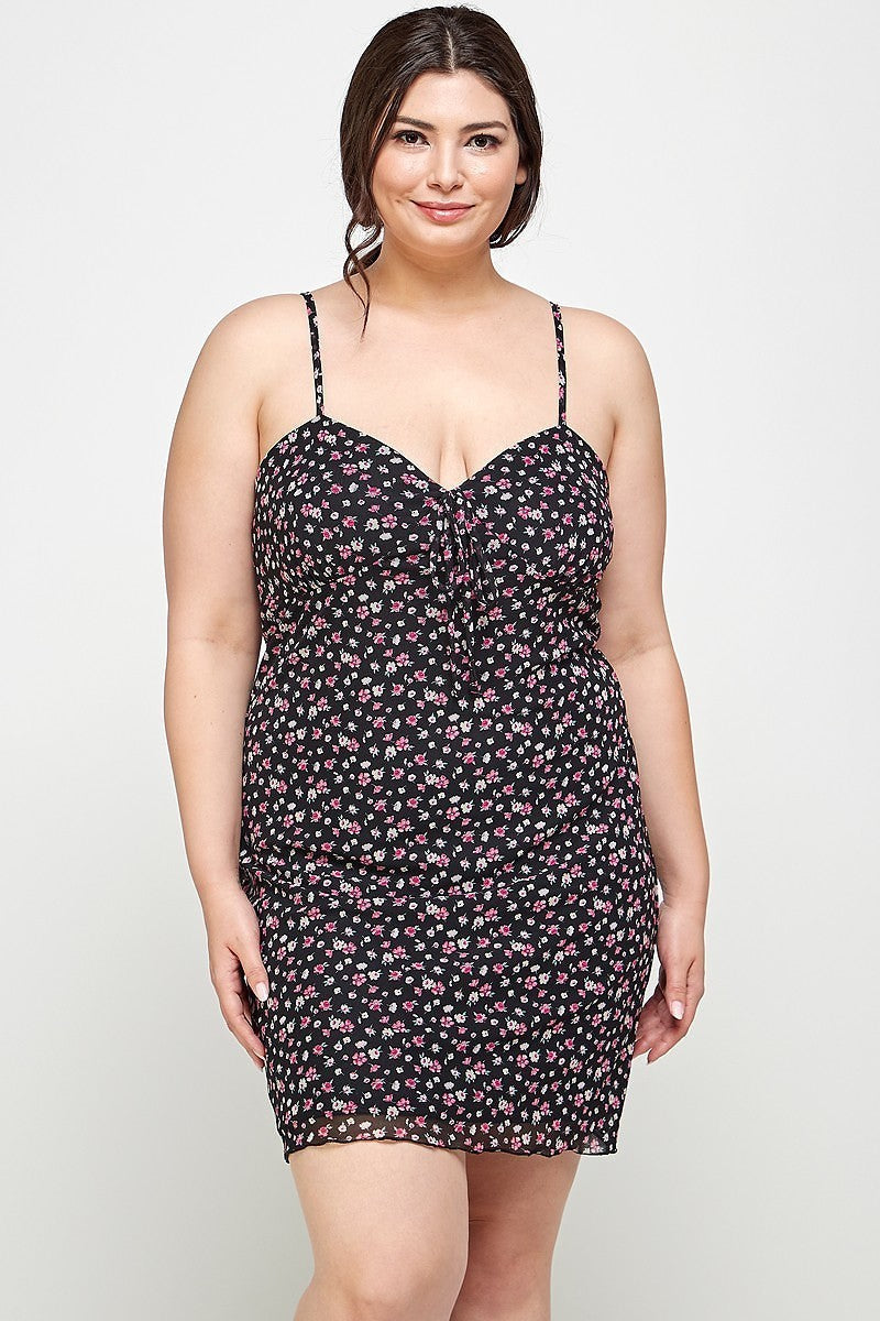 Ditsy Floral Mesh Fabric Cami Dress Voluptuous (+) Plus Size - Ships from The US