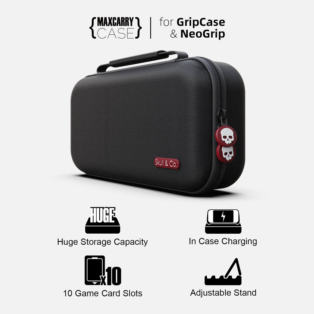 Skull & Co. Maxcarry Case for Neogrip, GripCase Crystal: Portable Hard Shell Protective Travel Carrying Case with Storage for Nintendo Switch Ole