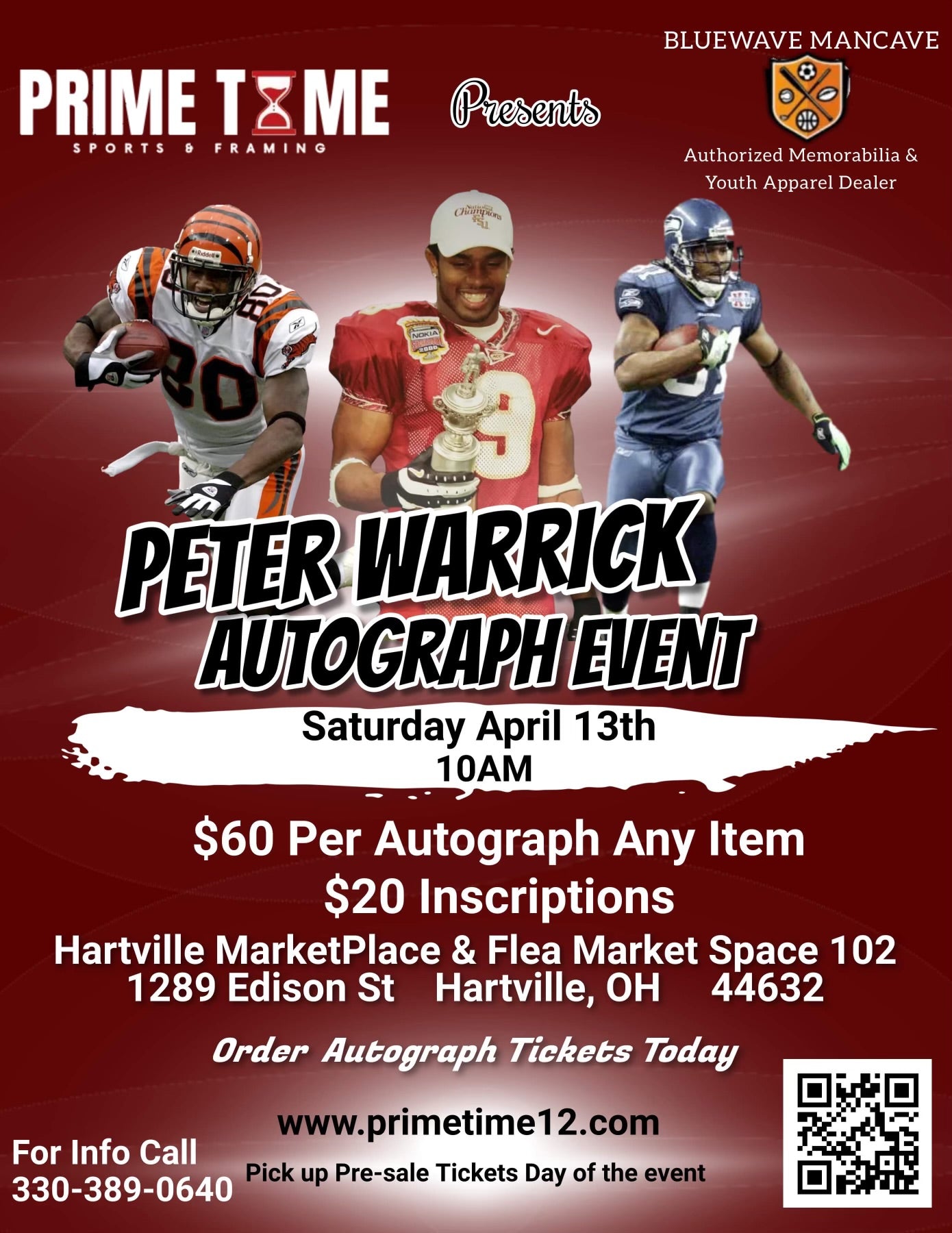 Peter Warrick Pre-Sale ticket for autograph signing on any 1 item