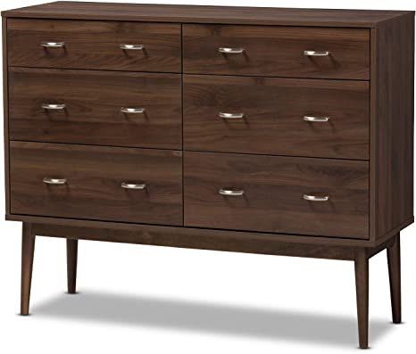 Baxton Studio DISA Mid-Century Modern Walnut Brown Finished 6-Drawer Dresser