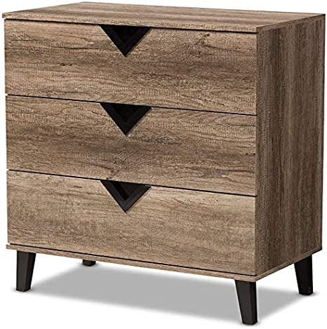 Baxton Studio Wales 3 Drawer Contemporary Chest in Light Brown