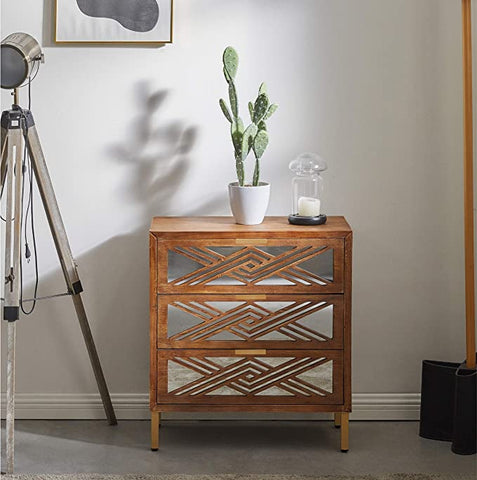 COZAYH 3-Drawer Accent Dresser with Mirror Fronts, Modern Farmhouse Accent Chest Clean-Lined Silhouette