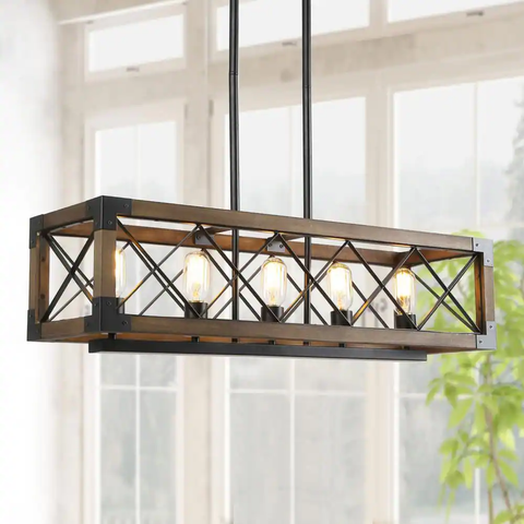 Colorado 5-Light Black Modern Farmhouse Rectangular Box Dining Room Chandelier