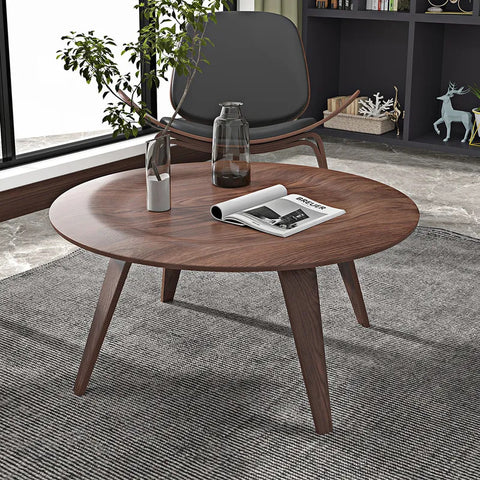 Homary Mid-Century Round Coffee Table with 4 Legs Walnut