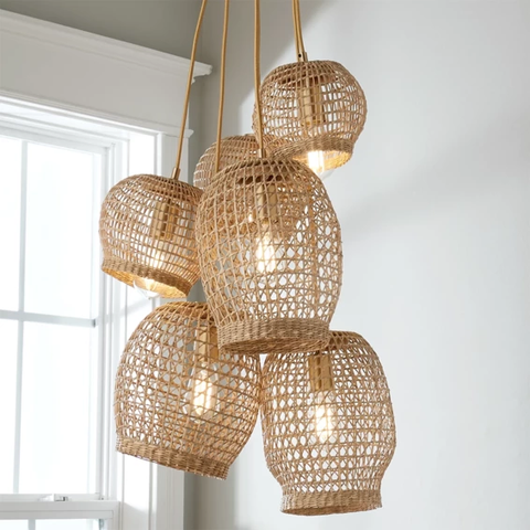 OPEN WEAVE RATTAN CHANDELIER