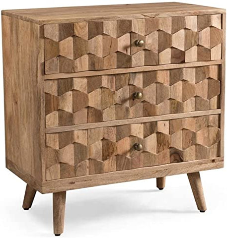 Poppy Mid-Century Modern Mango Wood 3 Drawer Chest, Natural