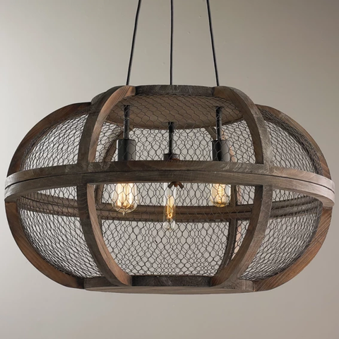  RUSTIC WOODEN CAGE CHANDELIER - LARGE