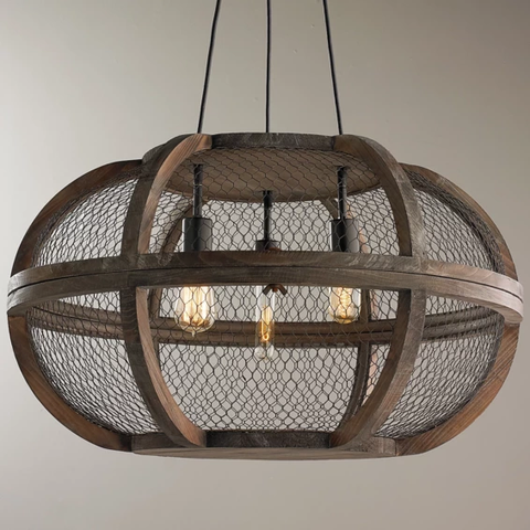 RUSTIC WOODEN CAGE CHANDELIER - LARGE