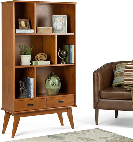 SIMPLIHOME Draper Mid Century Modern Wide Bookcase