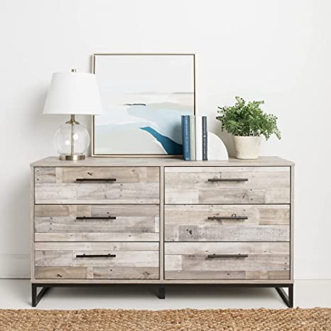 Signature Design by Ashley Neilsville Industrial 6 Drawer Dresser, Butcher Block Gray