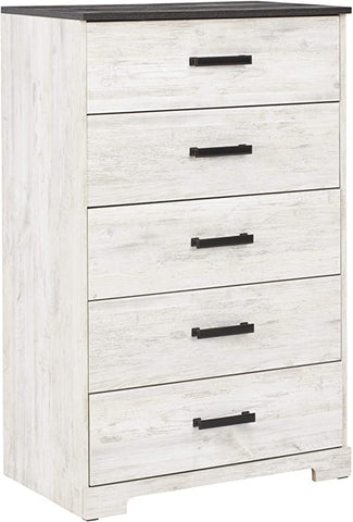 Signature Design by Ashley Shawburn Modern Farmhouse 5 Drawer Chest of Drawers, Two-Tone Whitewash