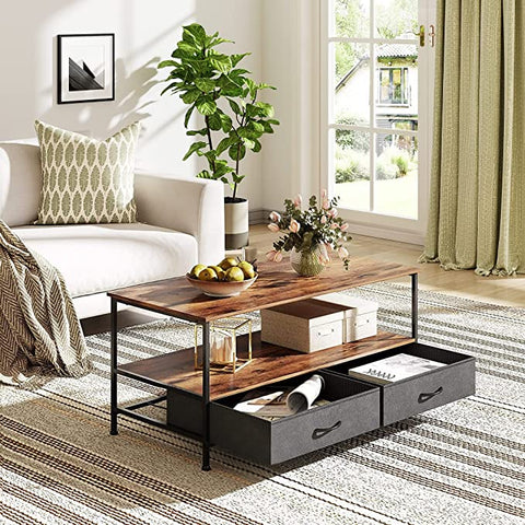 WLIVE Coffee Table with Storage Drawers and Open Shelf