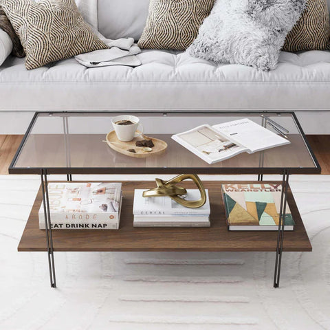 Nathan James Asher Coffee Table | Glass Top | Wood Finish