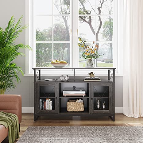 Wlive Charcoal Black Farmhouse TV stand