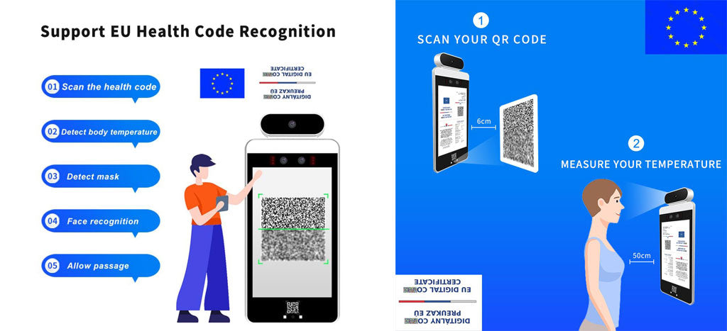 Smart Face Recognition Access control Terminal for EU Digital COXXX Certificates