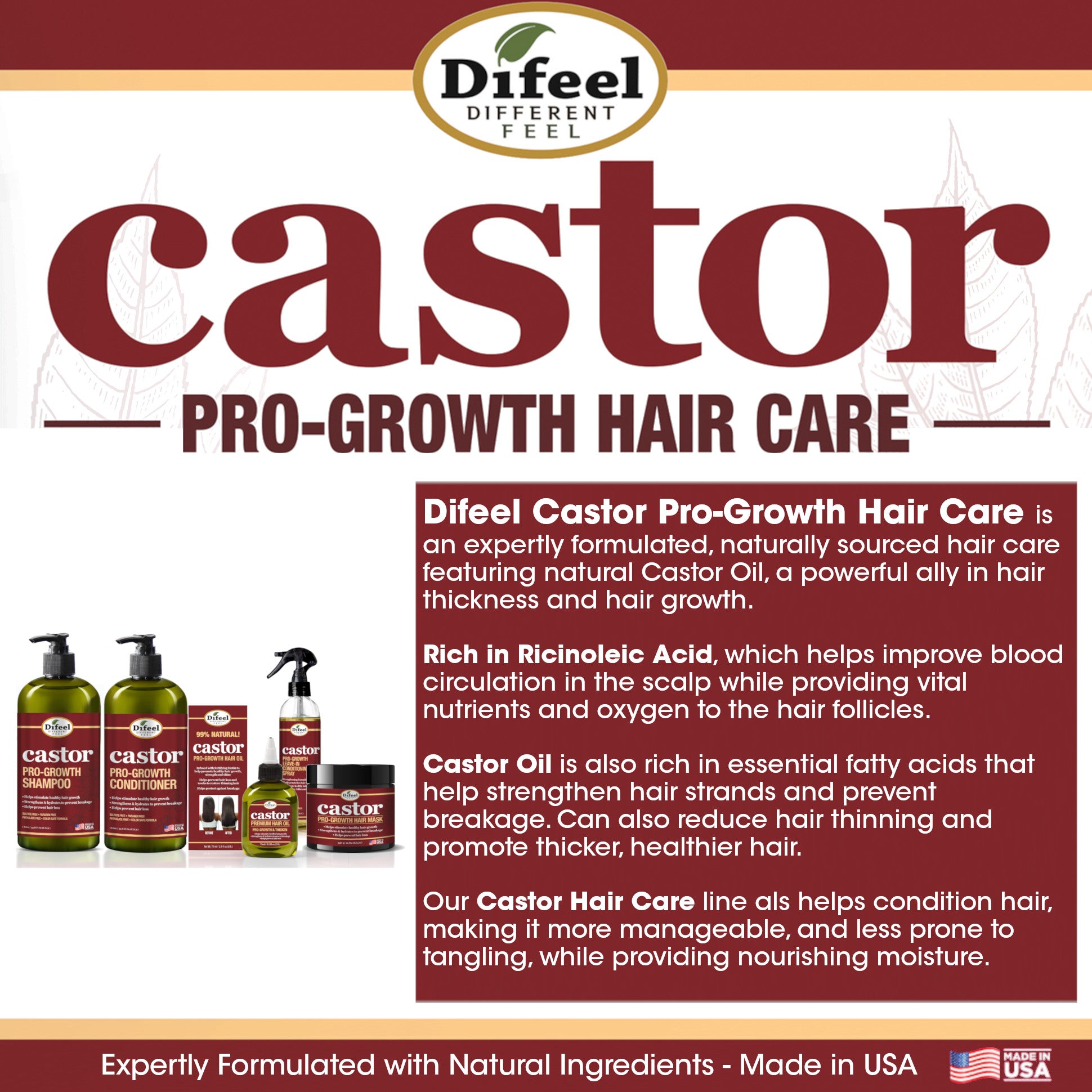 Difeel Castor Pro-Growth Conditioning Spray 8 oz. - Large Bottle