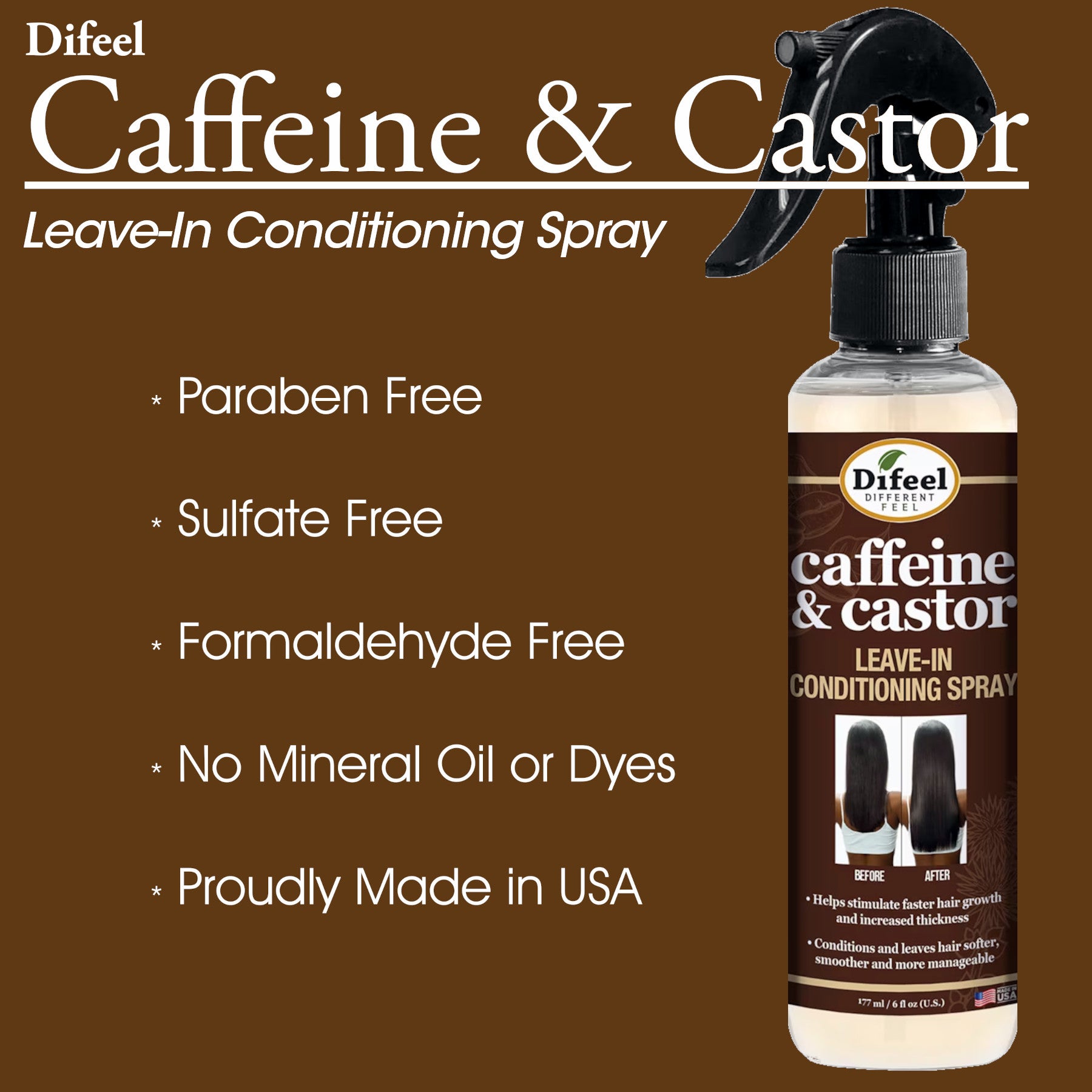 Difeel Caffeine & Castor Leave-in Conditioning Spray 6 oz.