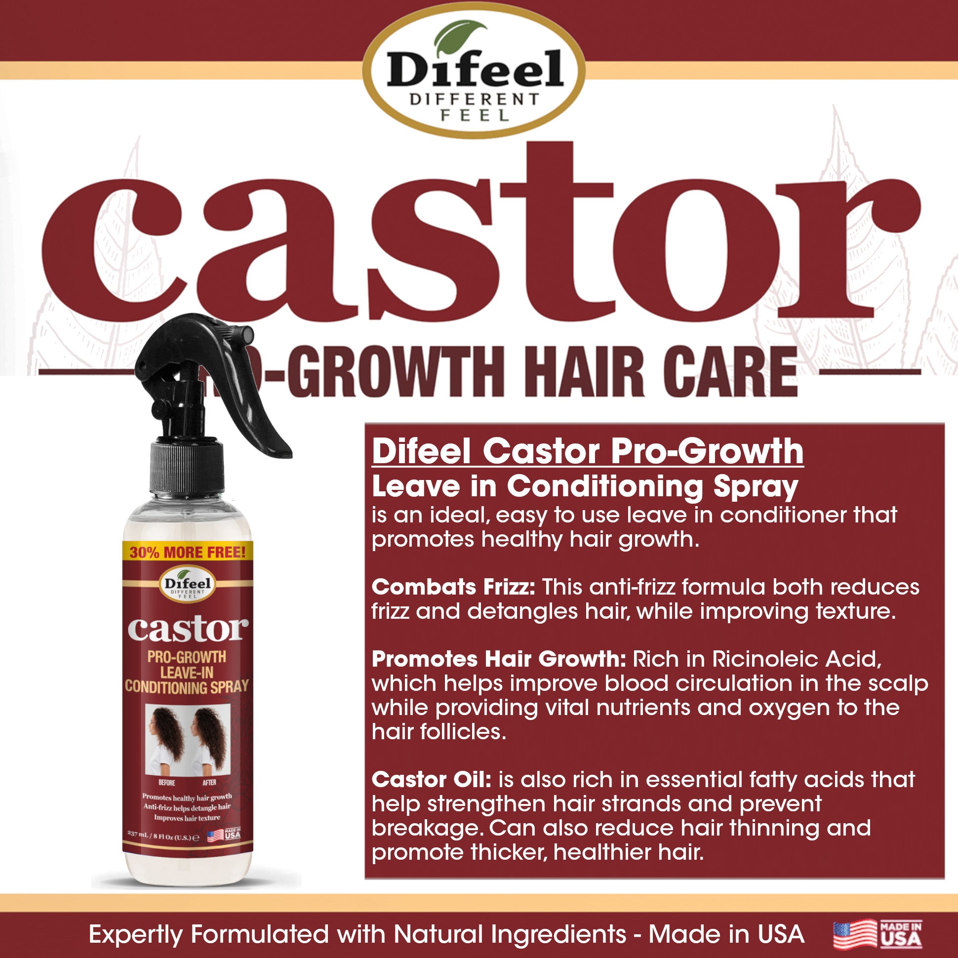 Difeel Castor Pro-Growth Conditioning Spray 8 oz. - Large Bottle