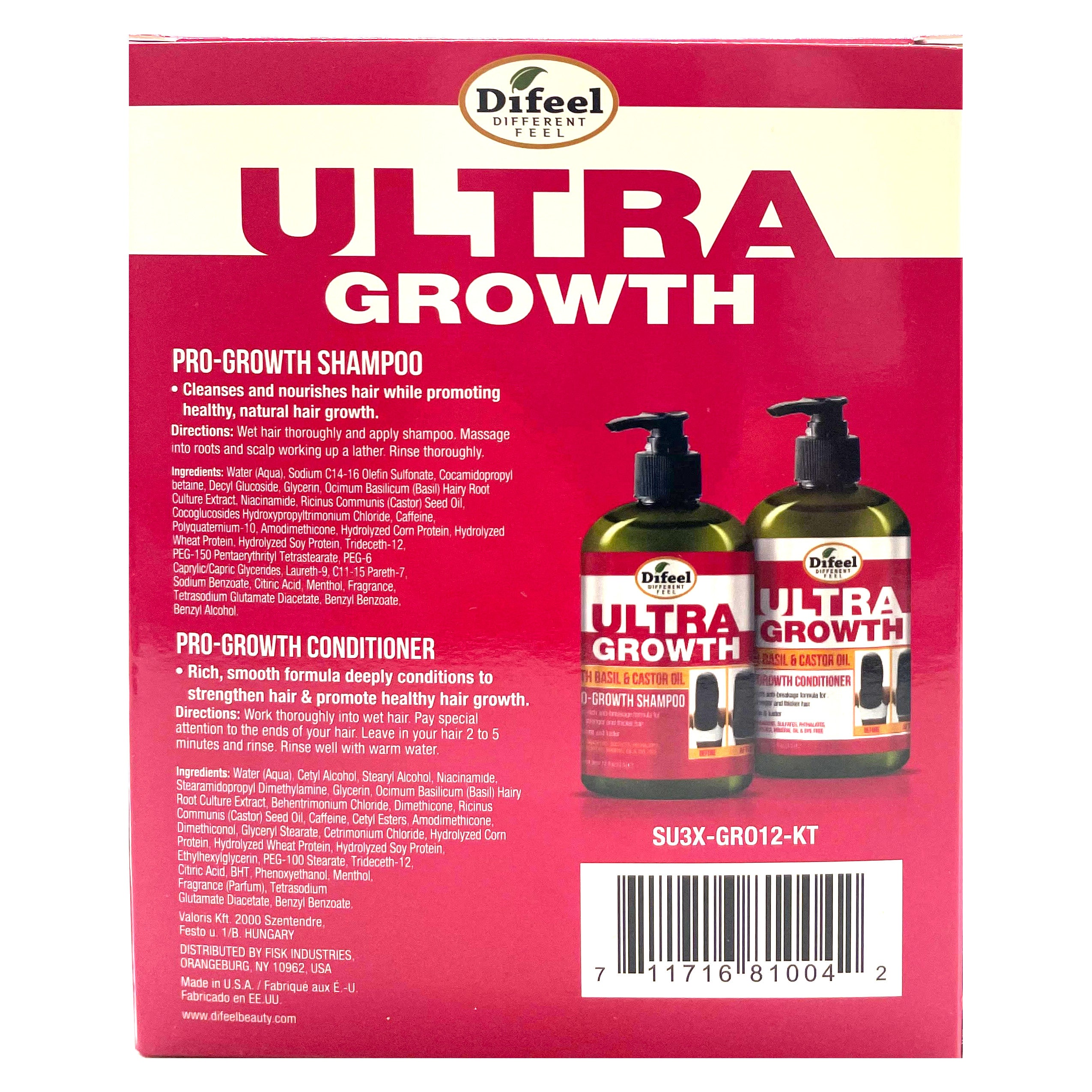 Difeel Ultra Growth with Basil & Castor Oil Shampoo & Conditioner 12 oz. 2-PC GIFT SET