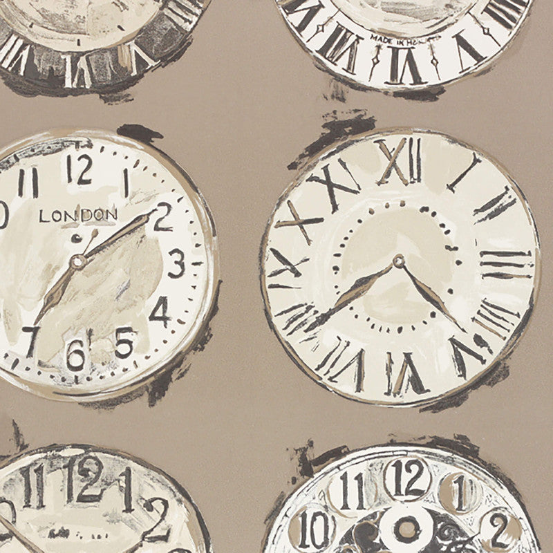 Clocks Antique Wallpaper in Brown/Cream/Beige