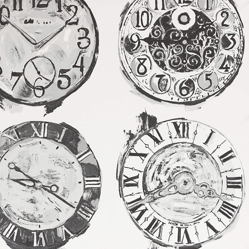 Clocks Antique Wallpaper in Black/Grey/Silver/Off-White
