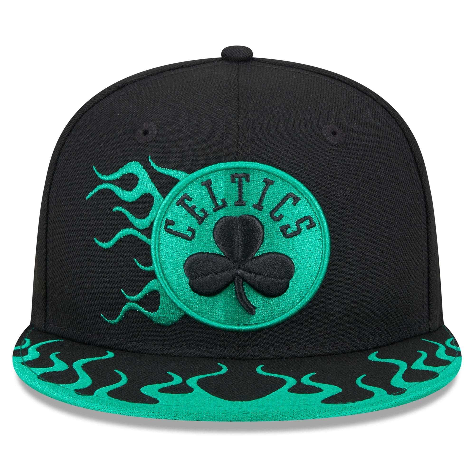 New Era Men Boston Celtics Flame Snapback Hat (Black Green)