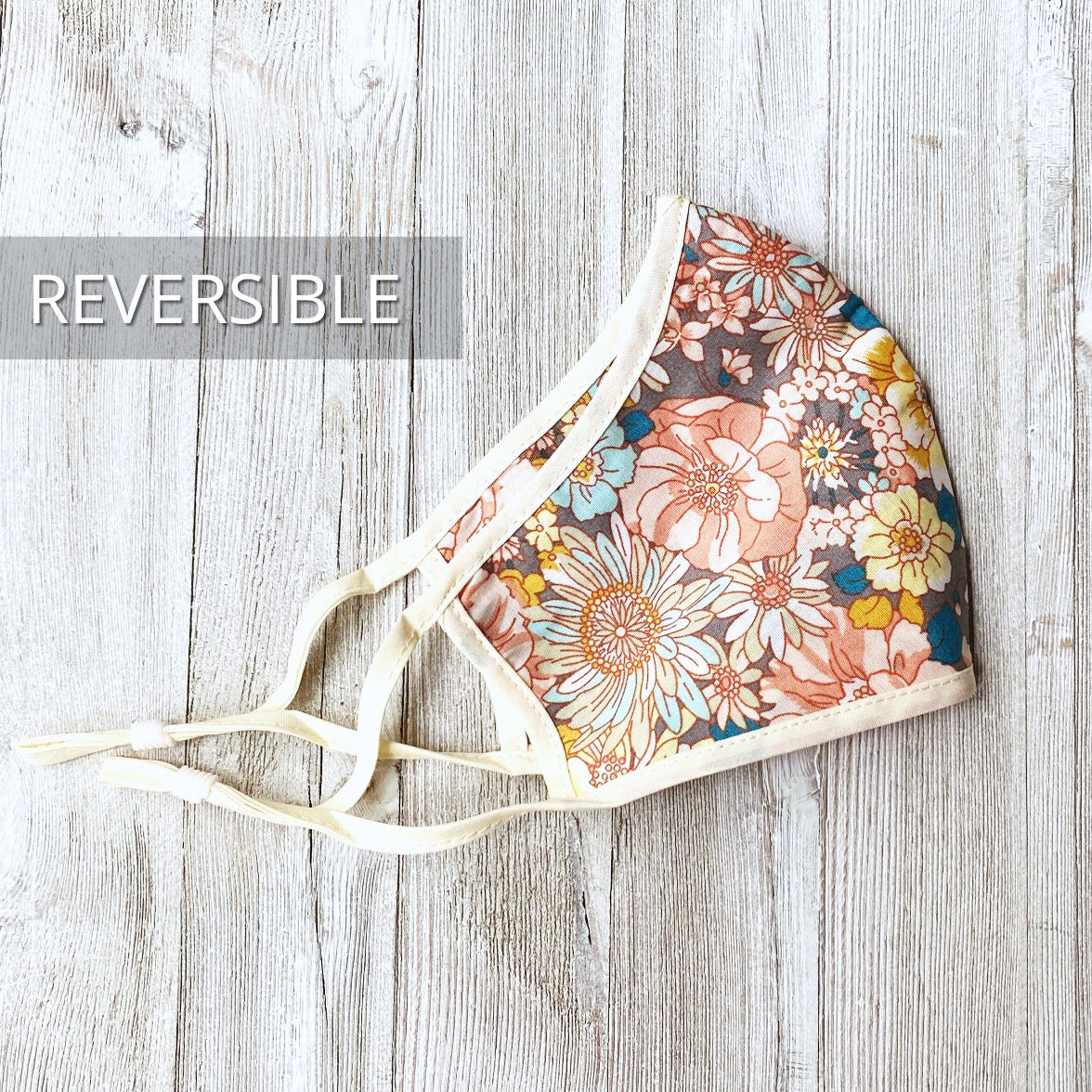 Reversible cotton face mask in floral pattern