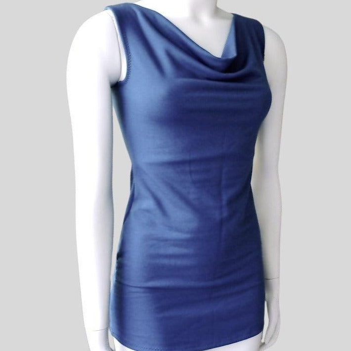 Sleeveless top with draped neckline - organic cotton or merino wool