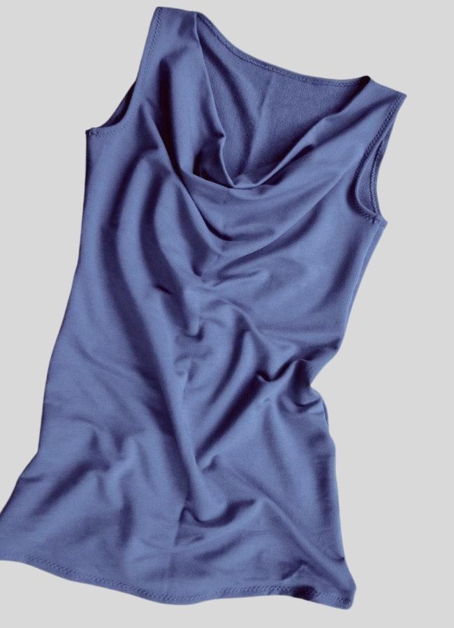 Sleeveless top with draped neckline - organic cotton or merino wool