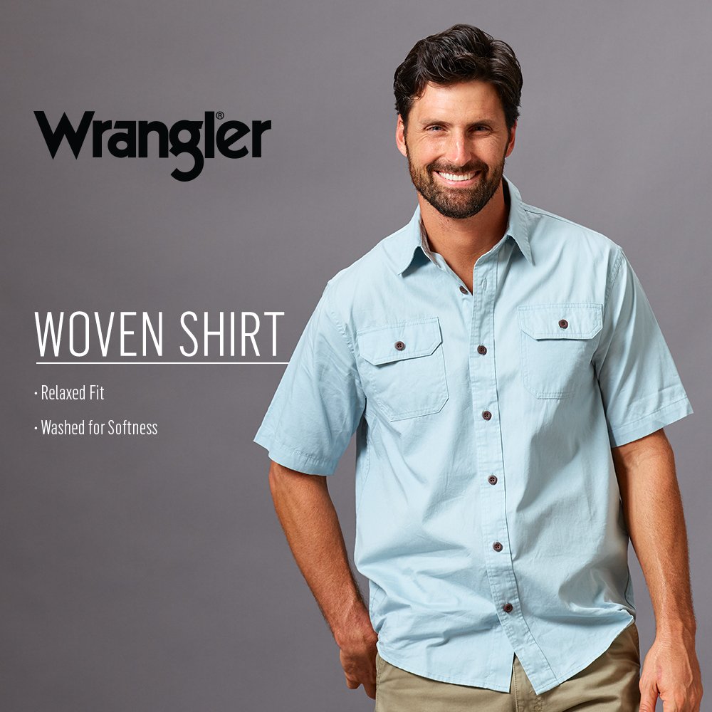 Wrangler Authentics mens Short Sleeve Classic Woven button down shirts, Caviar, Small US