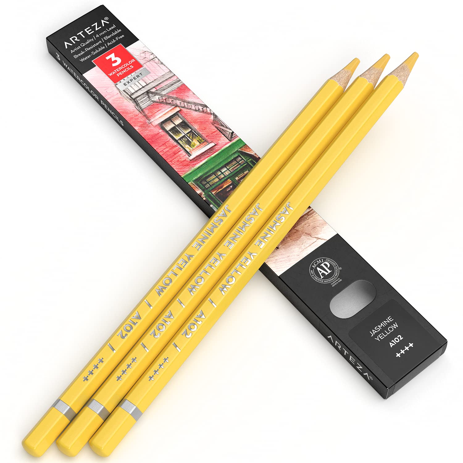 Arteza Expert Watercolor Pencil, A102 Jasmine Yellow - 3 Pack