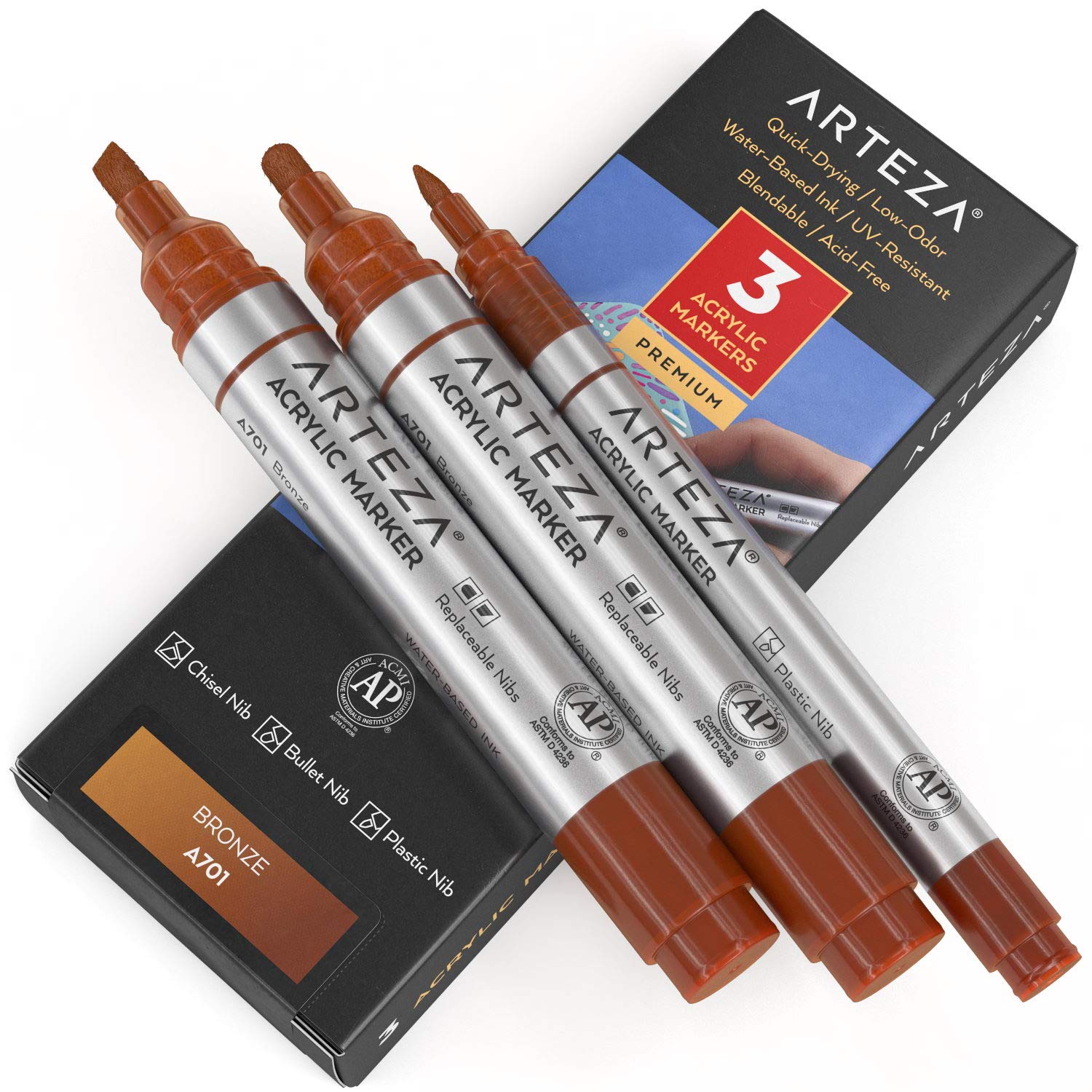 Arteza Acrylic Markers, Bronze A701 - 3 Pack