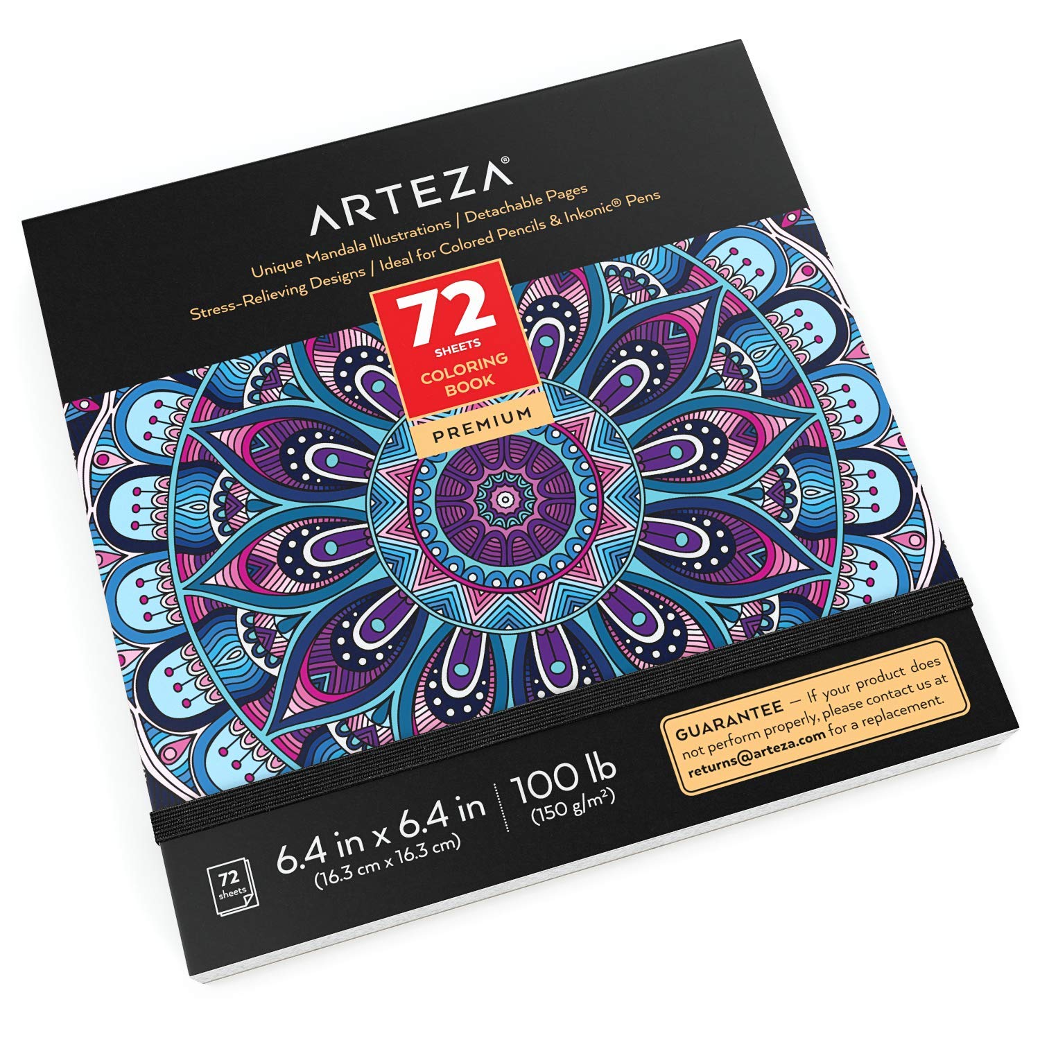 Arteza Coloring Book, Mandala Illustrations, 72 sheets