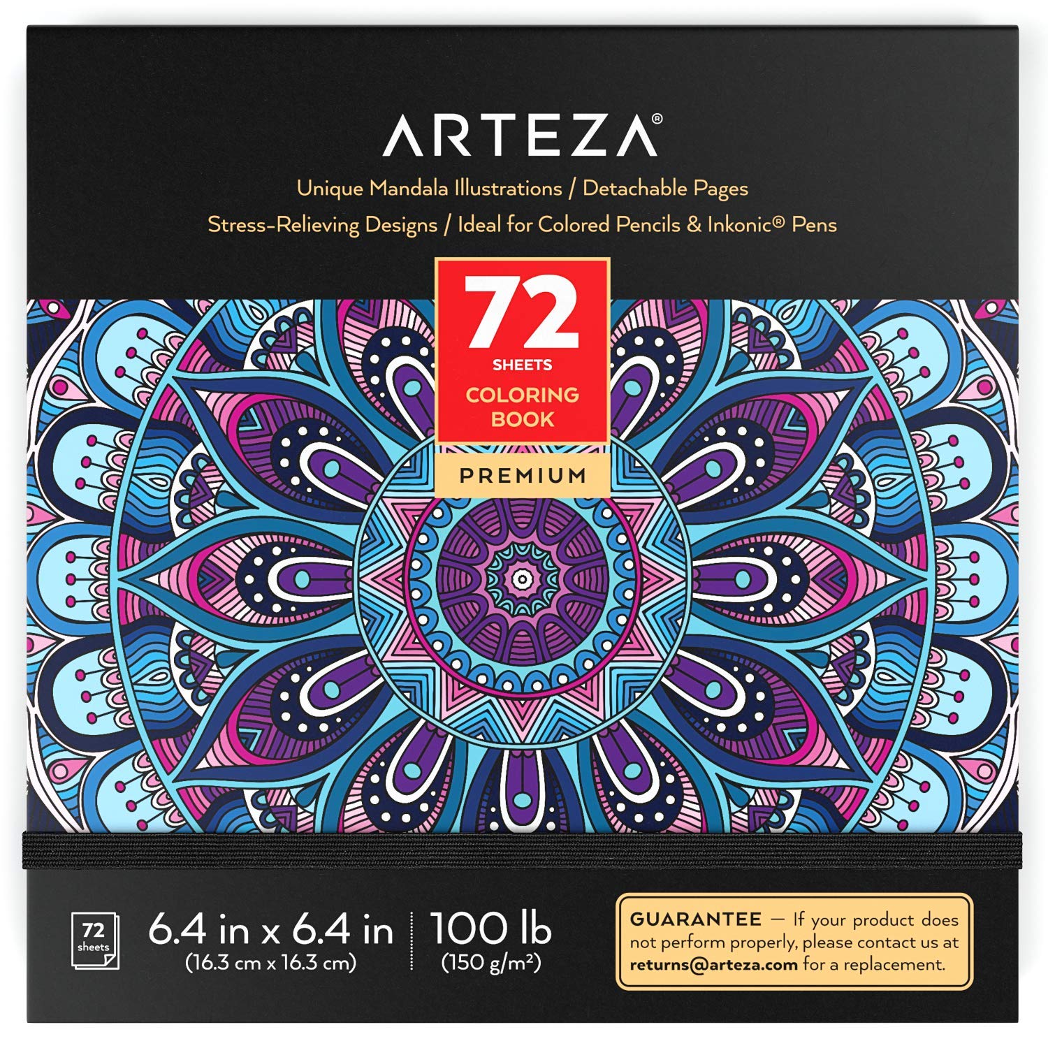 Arteza Coloring Book, Mandala Illustrations, 72 sheets