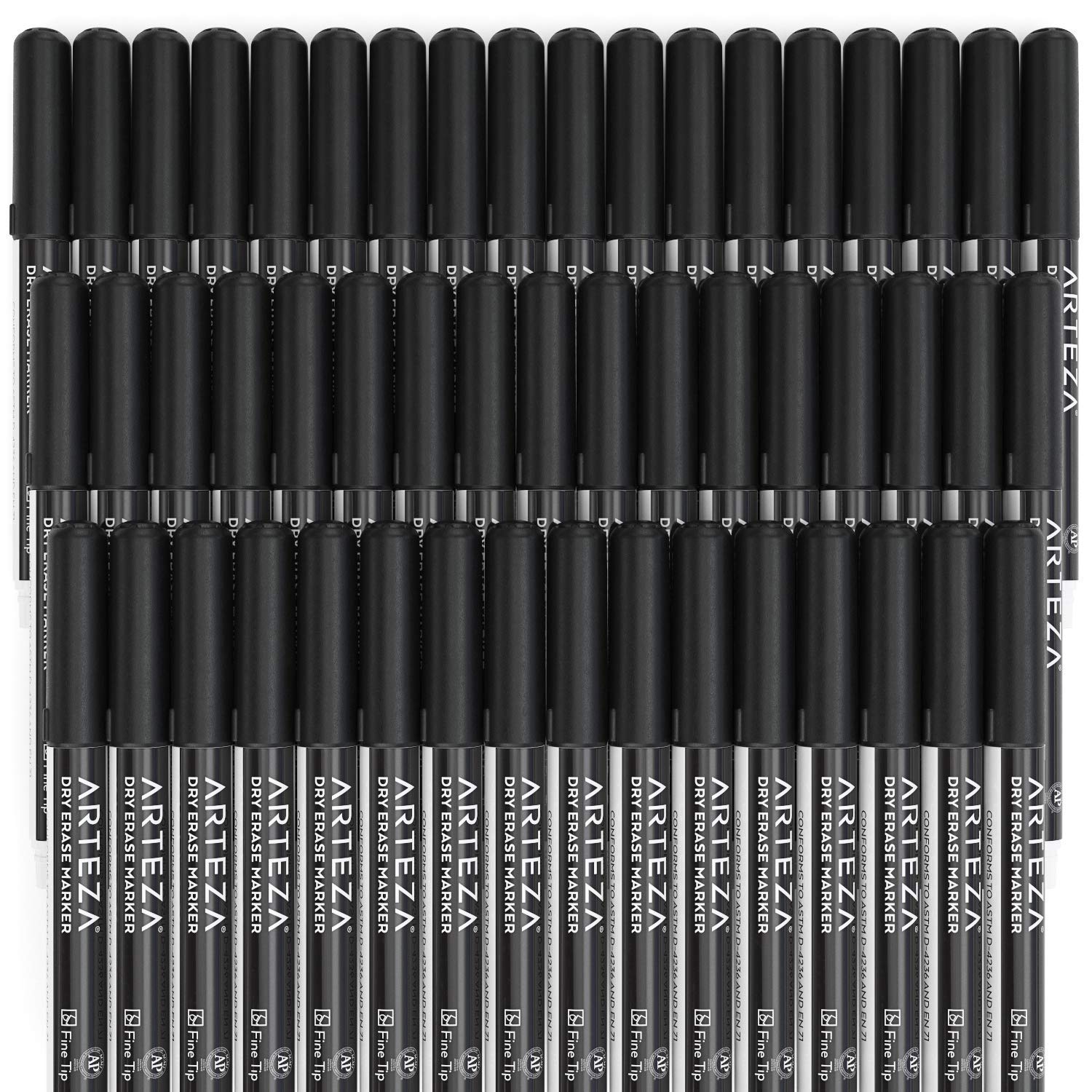 Arteza Dry Erase Markers, Black, Fine Tip - Pack of 52