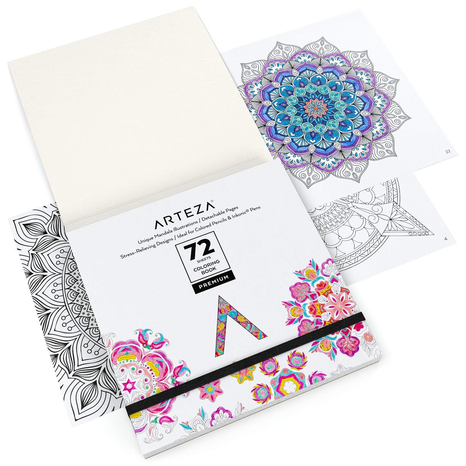 Arteza Coloring Book, Mandala Illustrations, 72 sheets