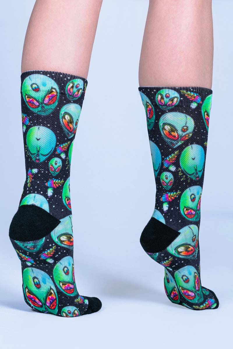 Green Alien Crew Socks