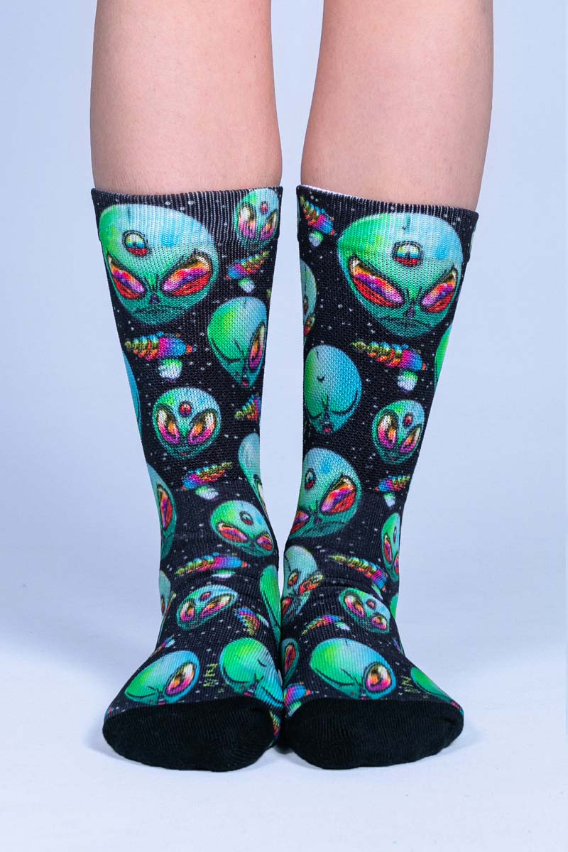 Green Alien Crew Socks