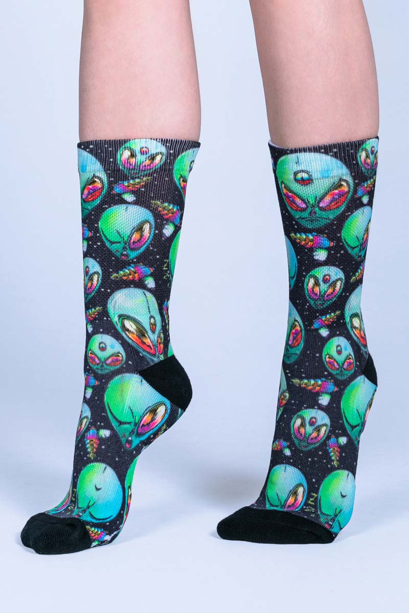 Green Alien Crew Socks