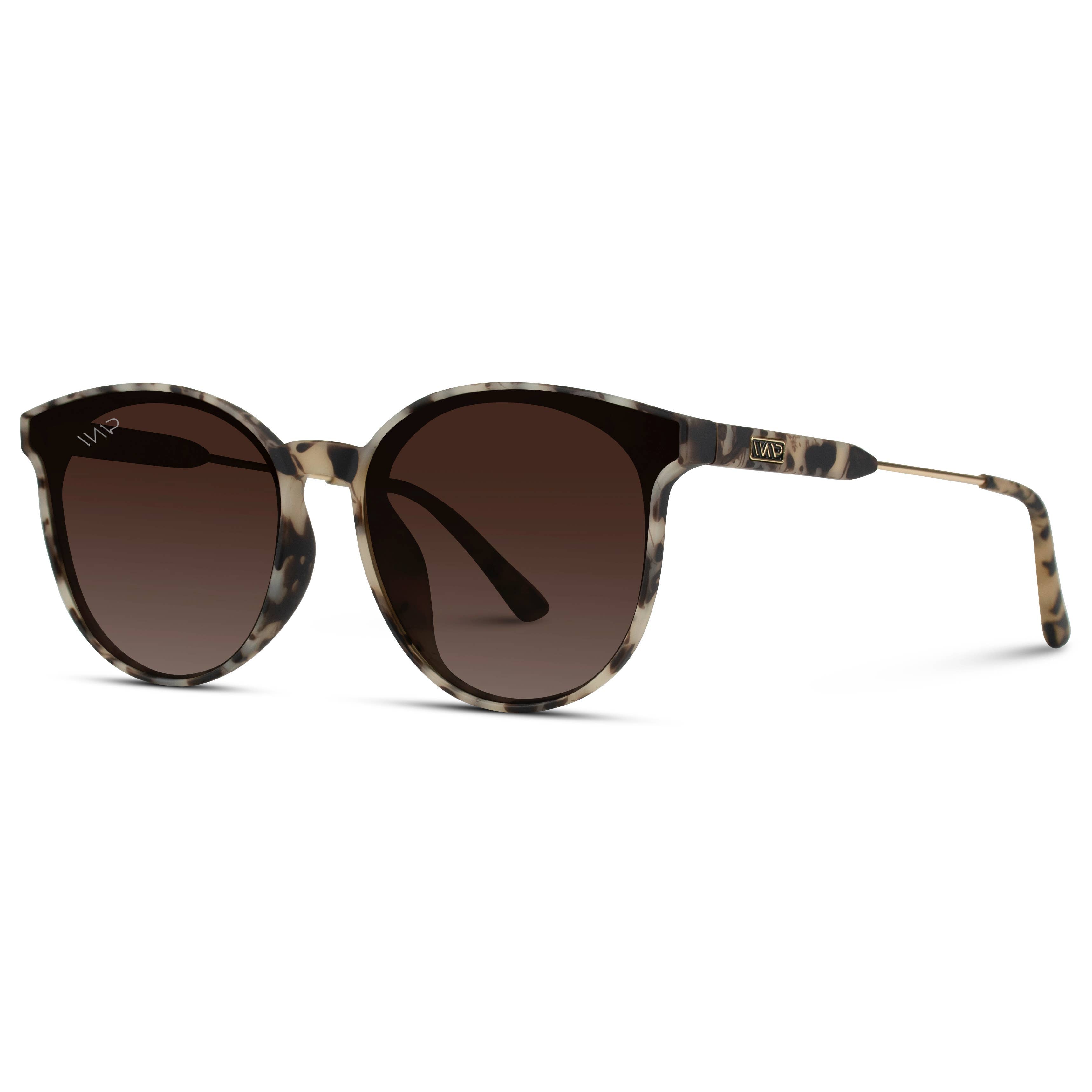 Aubrie Women Round Fashion Modern Sunglasses: Beige Tortoise Frame/Gradient Brown Lens